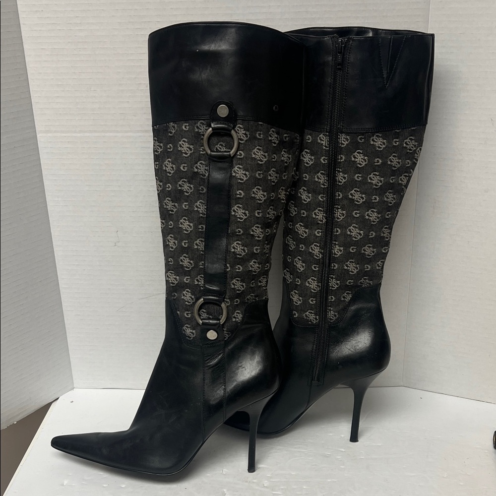 Guess Black and Gray Heeled Boots